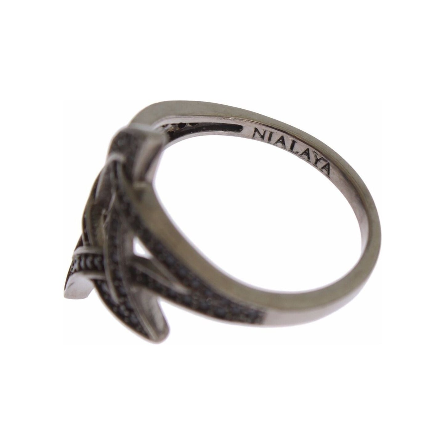 Nialaya Chic Black Rhodium Silver CZ Crystal Ring Ring Nialaya Dim Gray