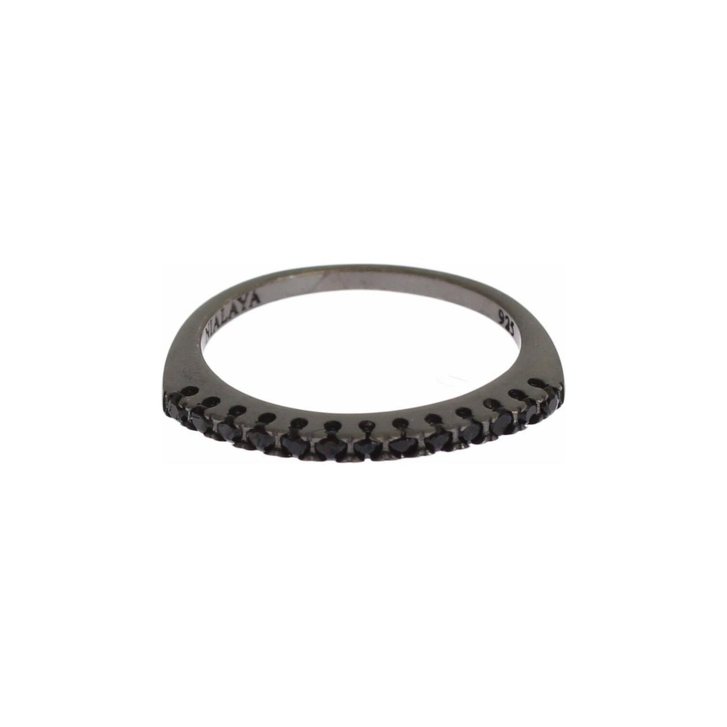 Nialaya Elegant Black Crystal Sterling Silver Ring Ring Nialaya Dim Gray