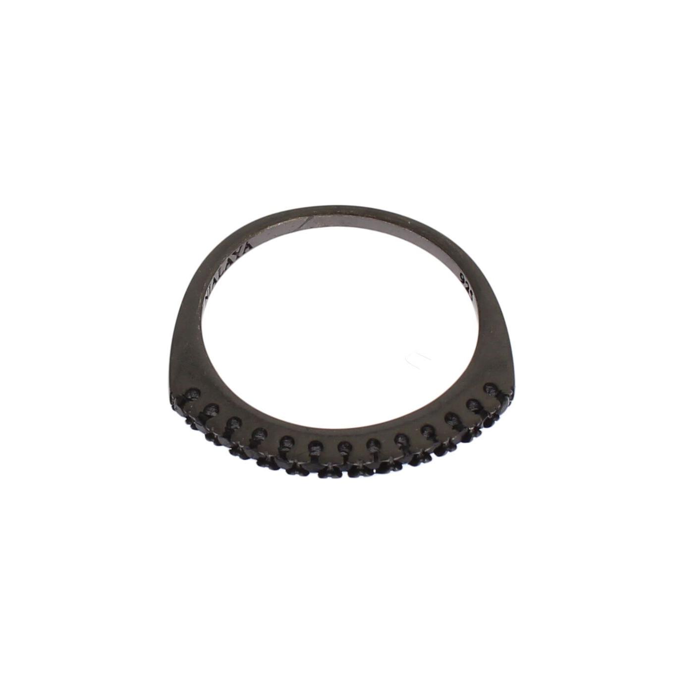 Nialaya Elegant Black Crystal Sterling Silver Ring Ring Nialaya Dark Slate Gray