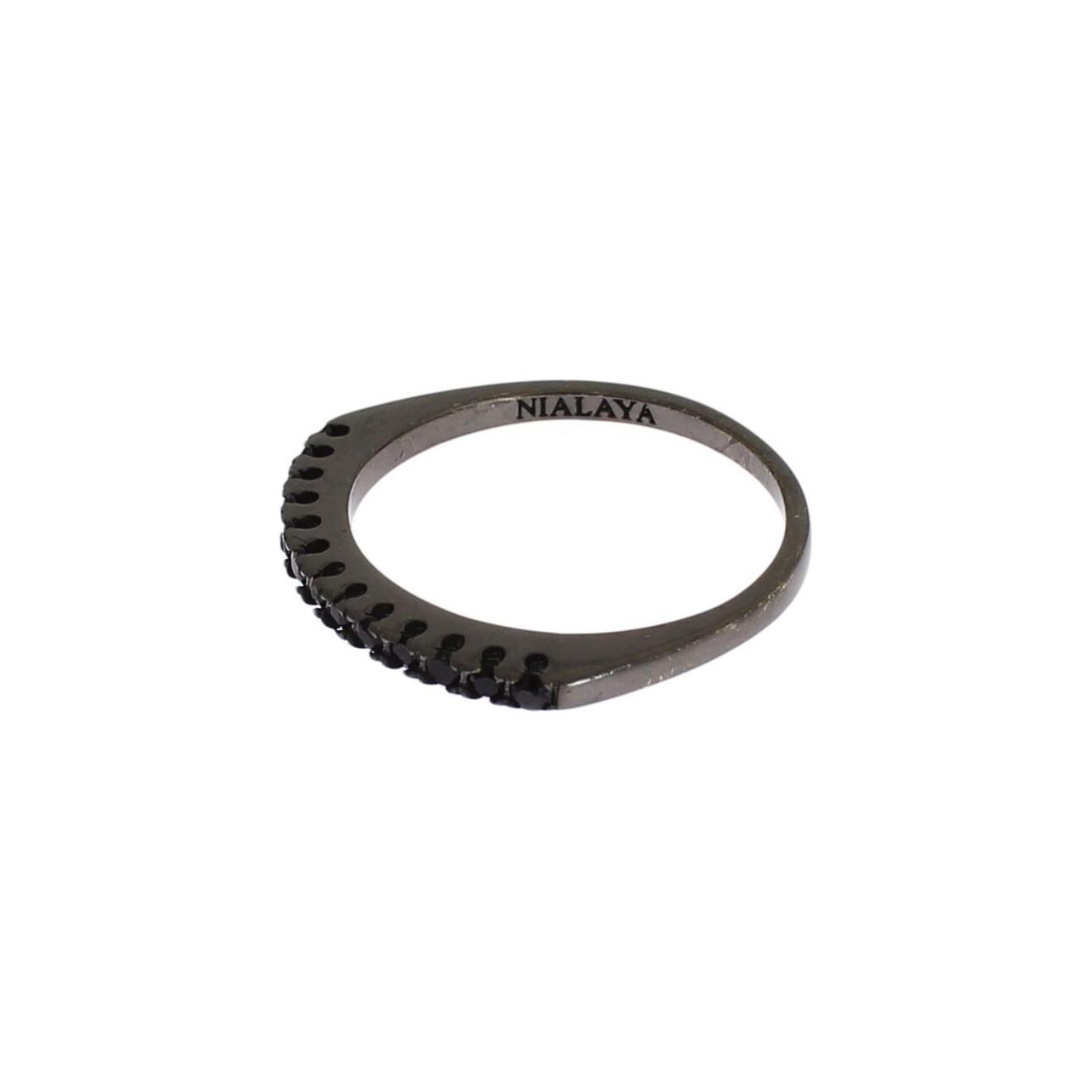Nialaya Elegant Black Crystal Sterling Silver Ring Ring Nialaya Dark Slate Gray