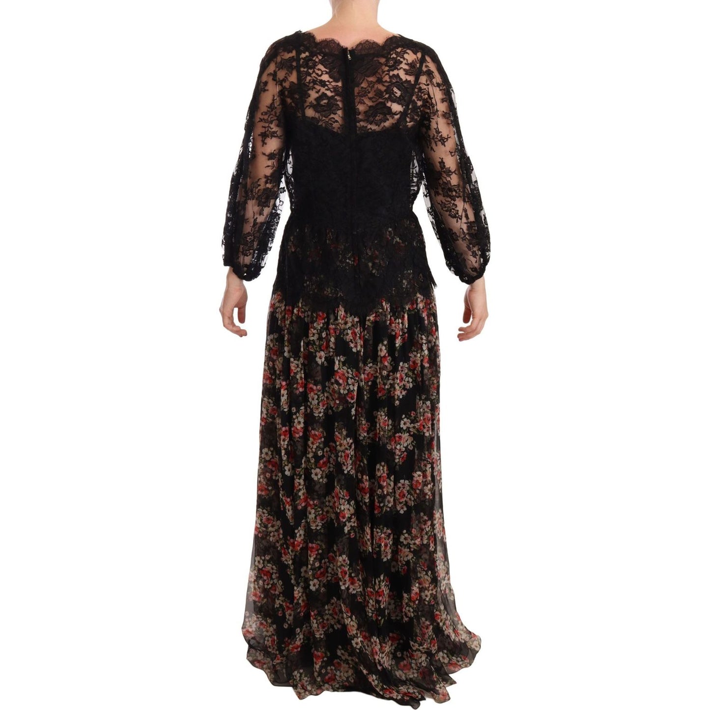 Dolce & Gabbana Elegant Lace Floral Maxi Dress with Polka Dots WOMAN DRESSES Dolce & Gabbana Black
