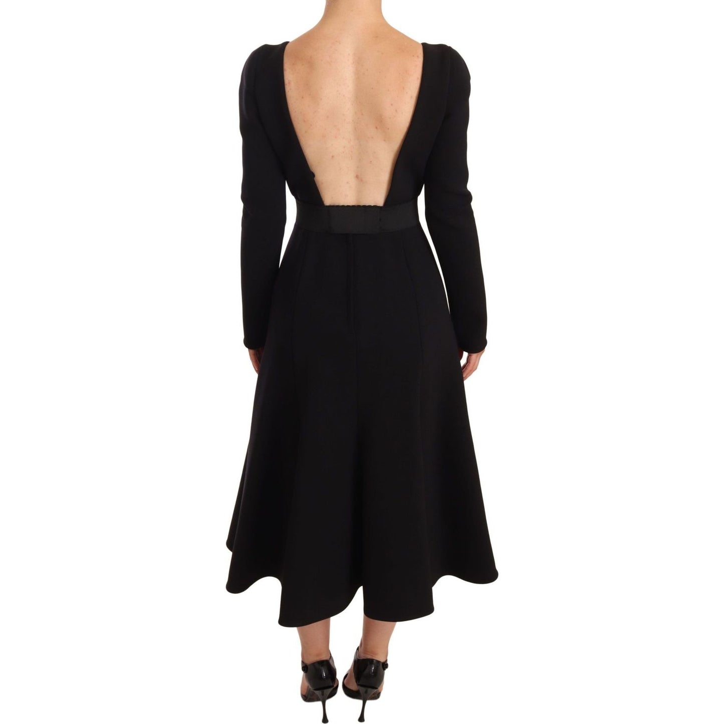 Dolce & Gabbana Elegant Black Stretch Sheath Mid-Calf Dress WOMAN DRESSES Dolce & Gabbana Tan