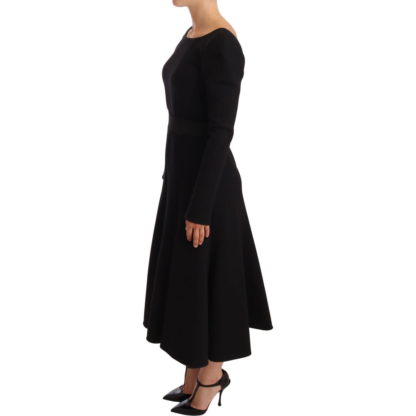 Dolce & Gabbana Elegant Black Stretch Sheath Mid-Calf Dress WOMAN DRESSES Dolce & Gabbana Black