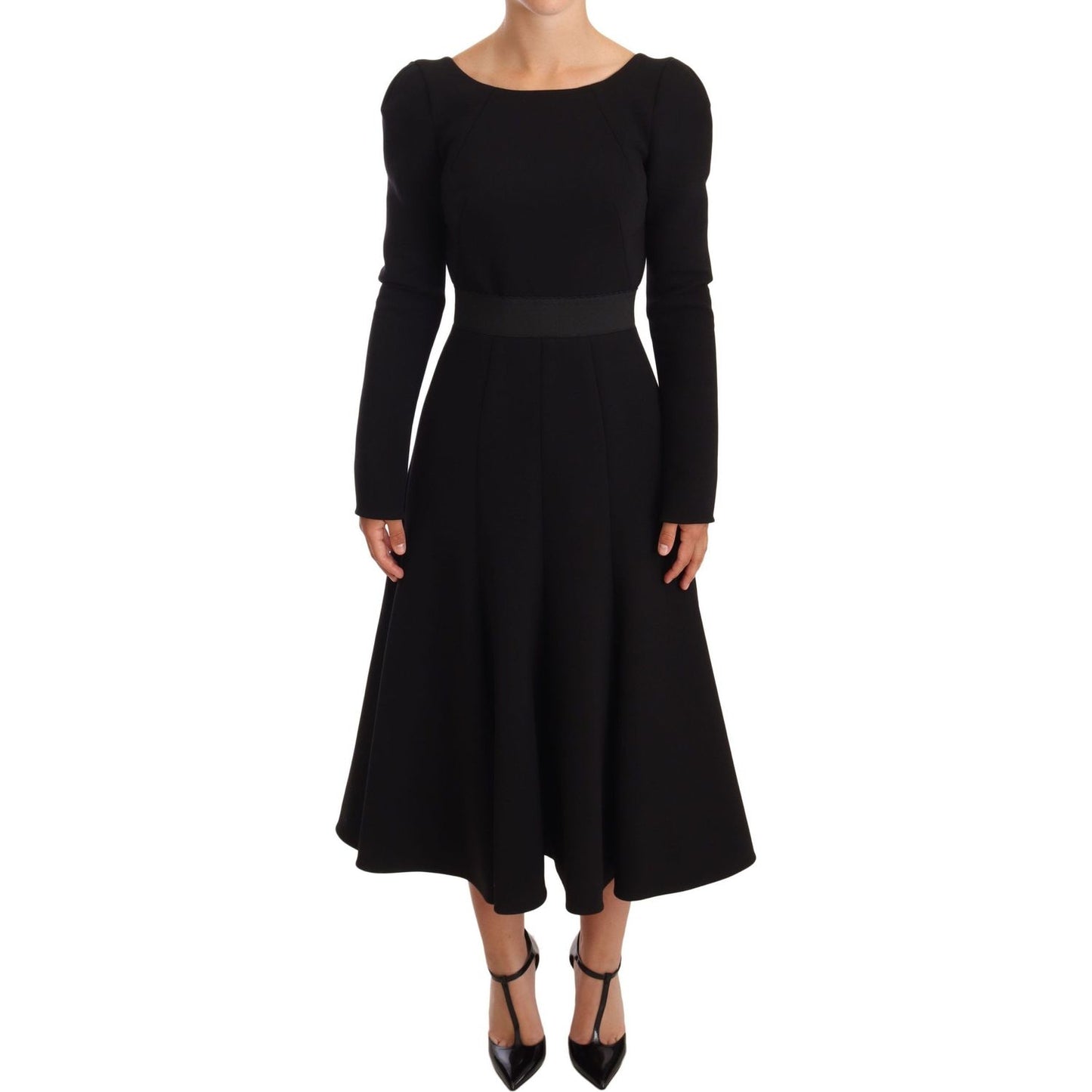 Dolce & Gabbana Elegant Black Stretch Sheath Mid-Calf Dress WOMAN DRESSES Dolce & Gabbana Black