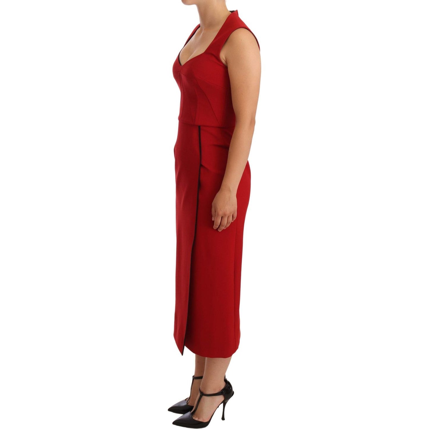 Dolce & Gabbana Elegant Sweetheart Midi Dress in Red WOMAN DRESSES Dolce & Gabbana Brown