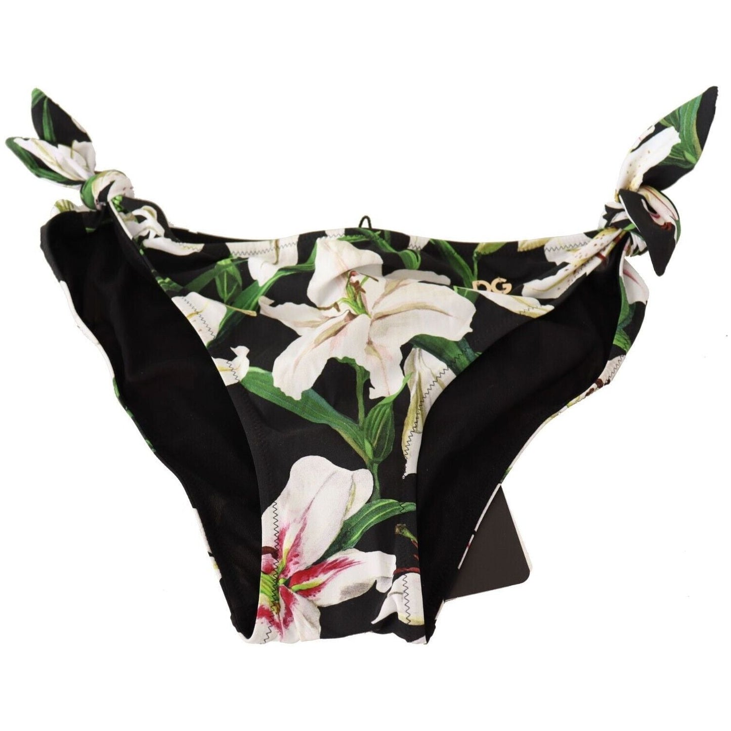 Dolce & Gabbana Elegant Lily-Print Bikini Bottom WOMAN SWIMWEAR Dolce & Gabbana Black