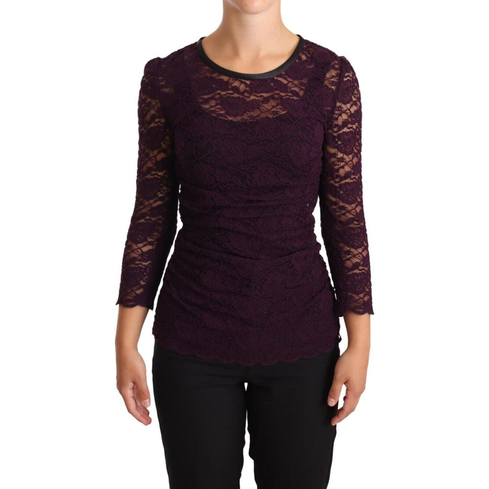 Dolce & Gabbana Purple Lace Long Sleeve Top Blouse TSH1042-38