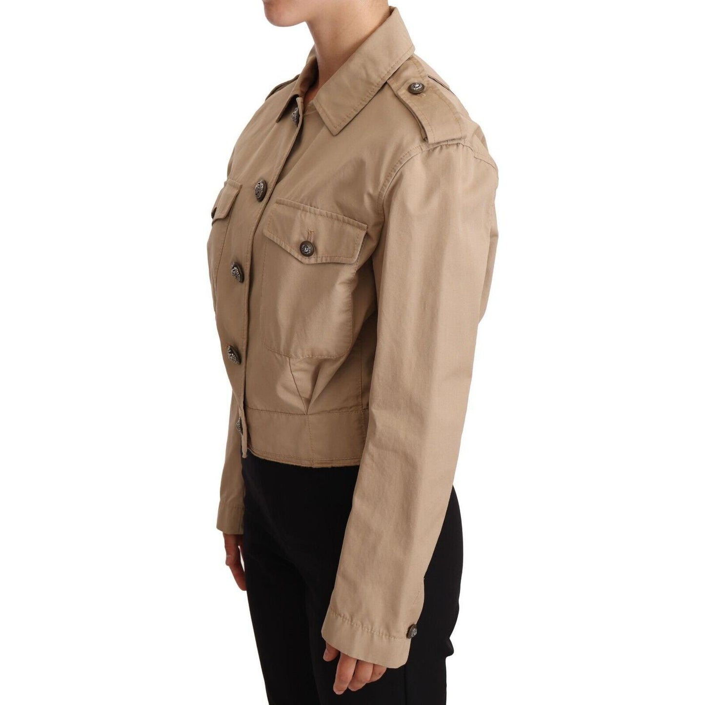 Dolce & Gabbana Elegant Cropped Cotton Jacket in Beige WOMAN COATS & JACKETS Dolce & Gabbana Rosy Brown