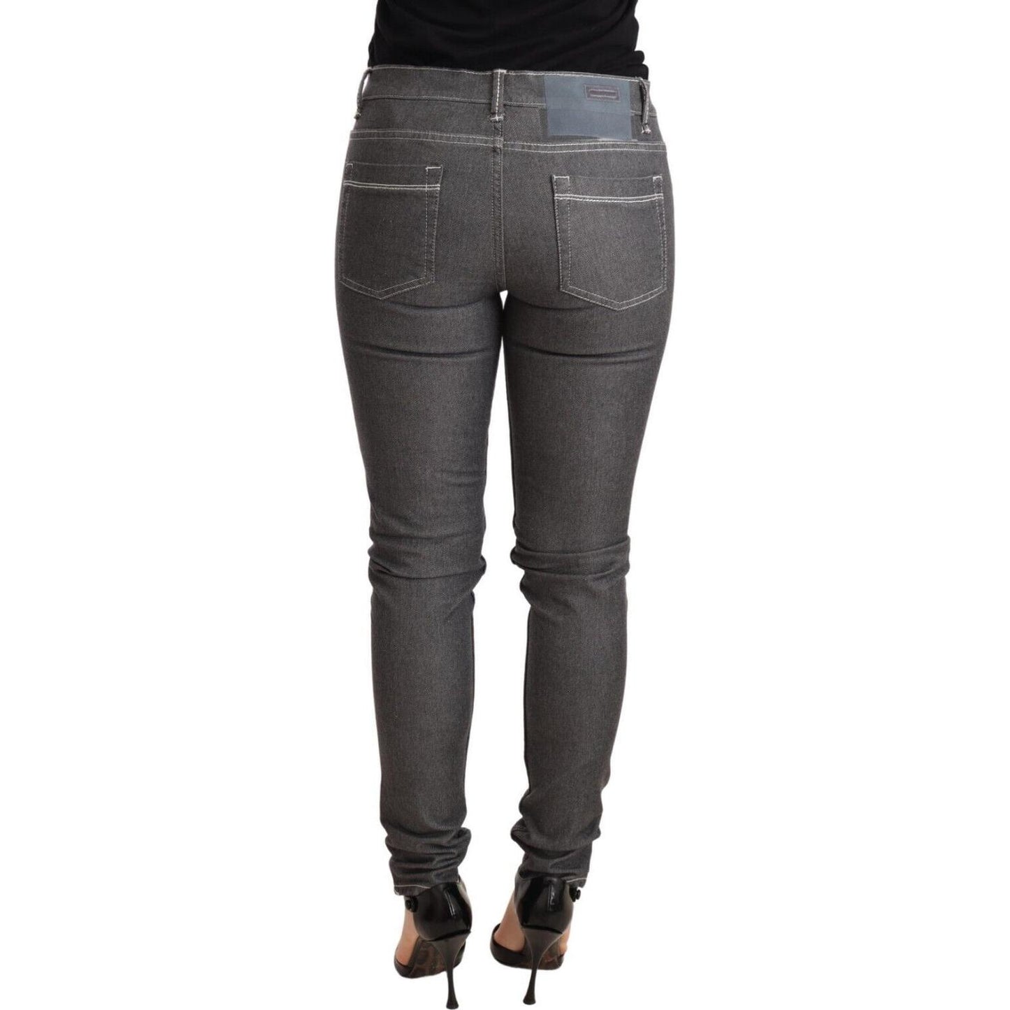 Acht Elegant Gray Mid Waist Skinny Jeans Jeans & Pants Acht Dark Slate Gray