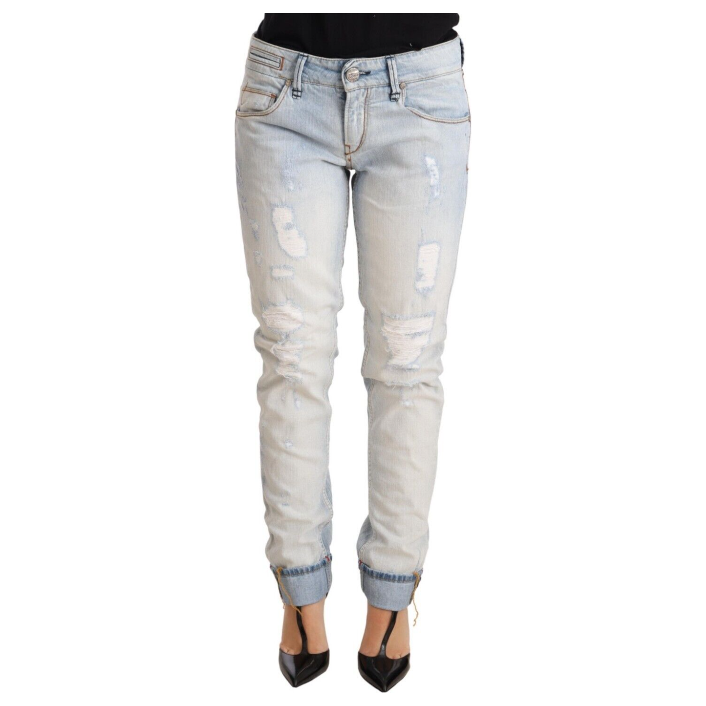 Acht Chic Light-Blue Folded Hem Denim Jeans Jeans & Pants Acht Gray