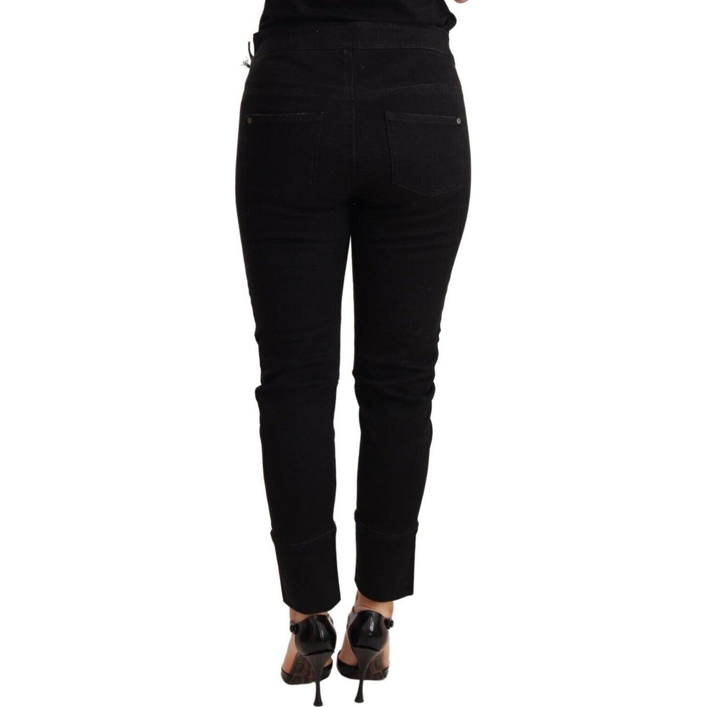 Ermanno Scervino Chic Low Waist Skinny Black Cotton Trousers Jeans & Pants Ermanno Scervino Black