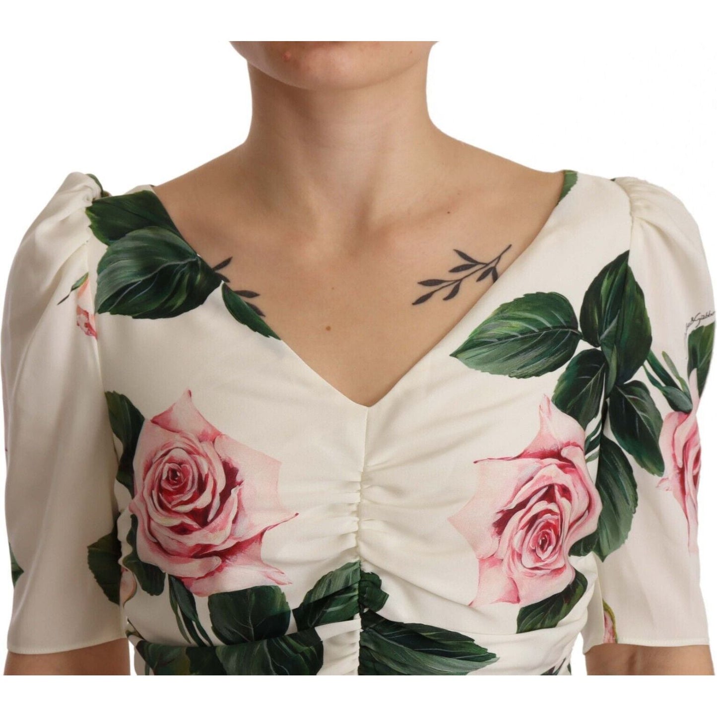 Dolce & Gabbana Elegant White Floral Sheath Dress Dress Dolce & Gabbana Rosy Brown