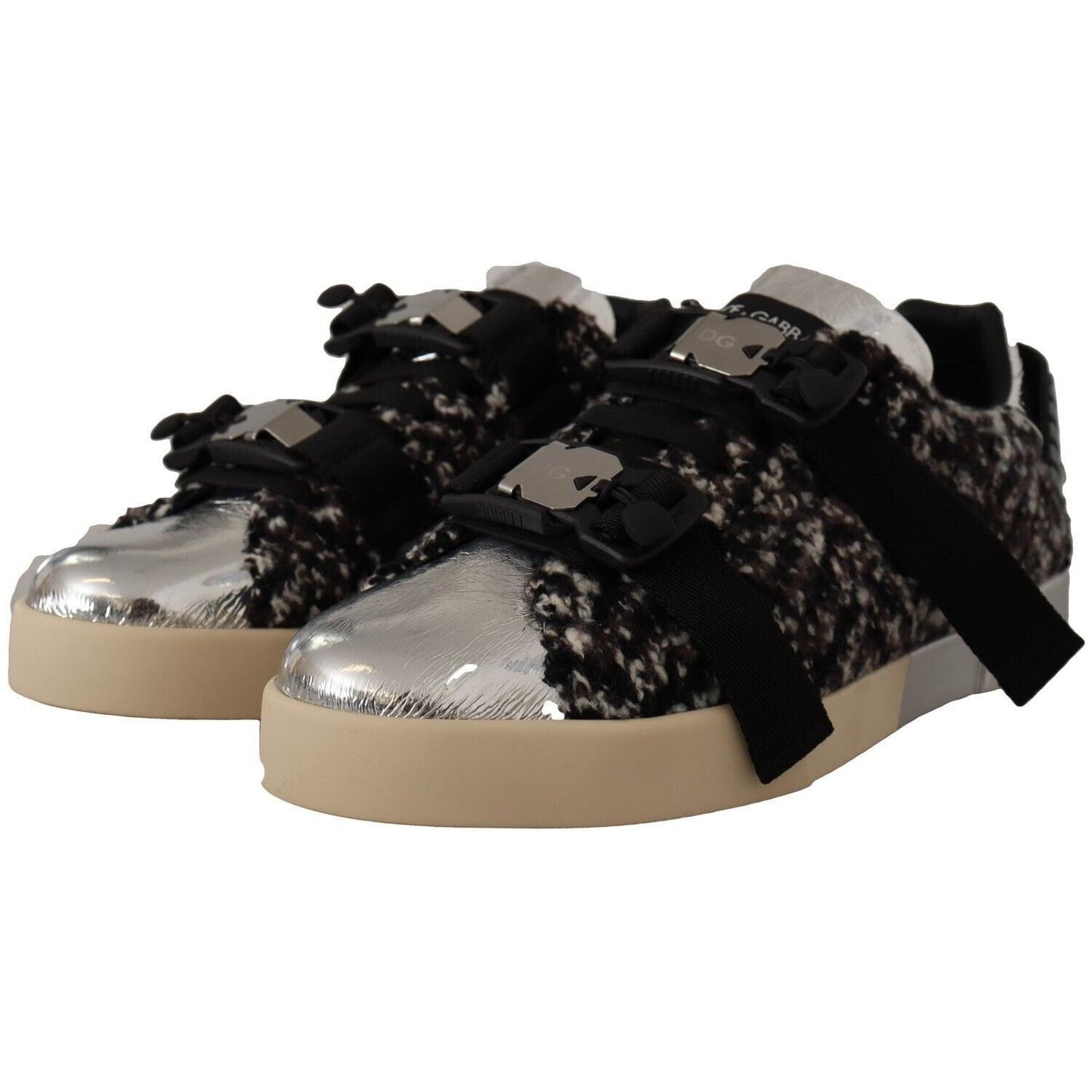 Dolce & Gabbana Silver Elegance Leather Sneakers Dolce & Gabbana Dark Gray