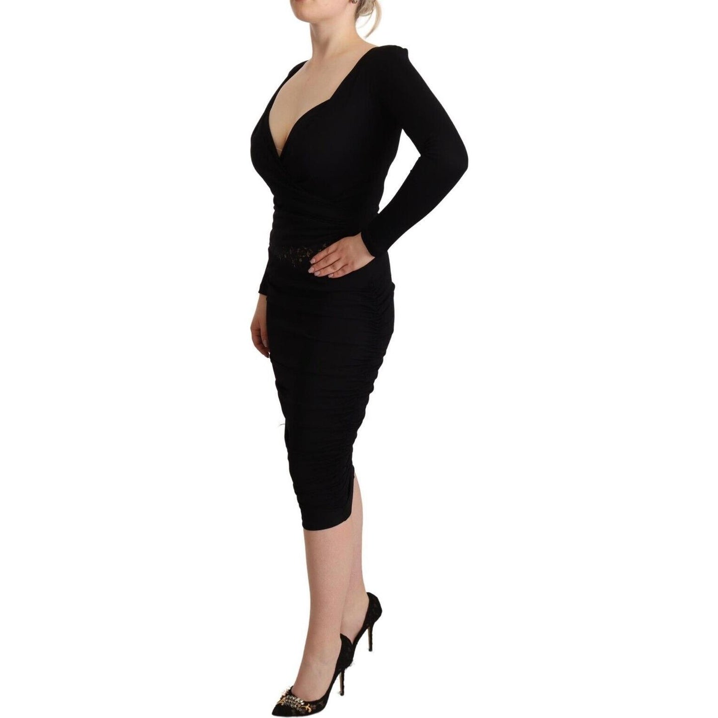 GF Ferre Elegant Black Sheath Dress with Sweetheart Neckline WOMAN DRESSES GF Ferre Rosy Brown