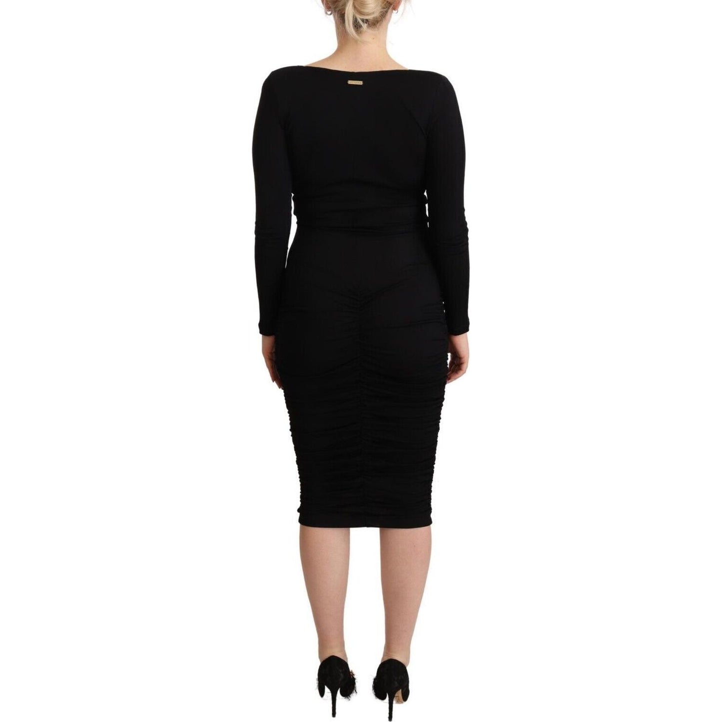 GF Ferre Elegant Black Sheath Dress with Sweetheart Neckline WOMAN DRESSES GF Ferre Tan