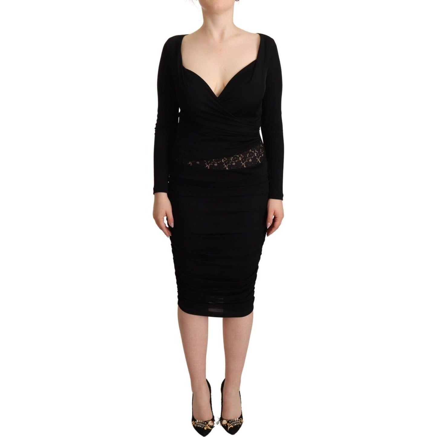 GF Ferre Elegant Black Sheath Dress with Sweetheart Neckline WOMAN DRESSES GF Ferre Tan