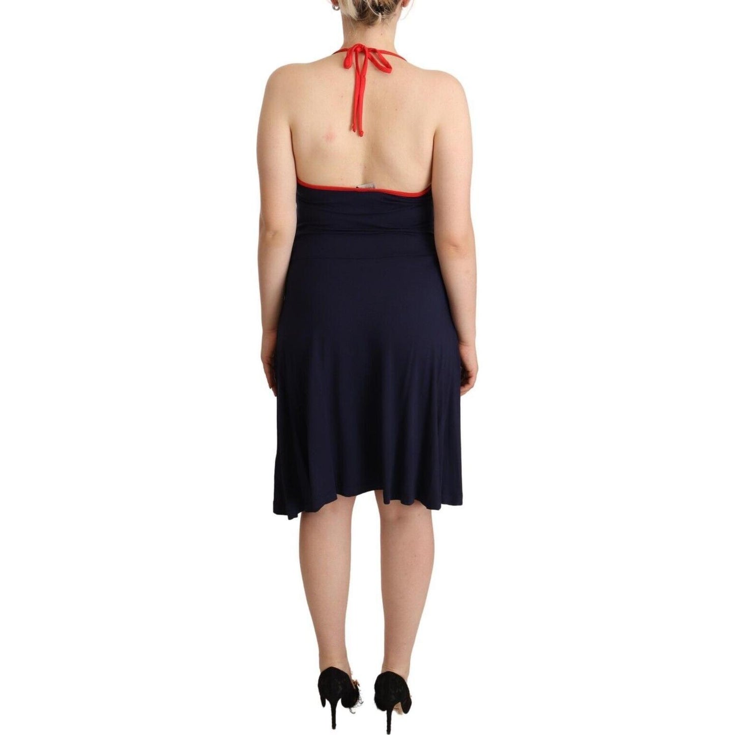 Roccobarocco Navy Blue Cotton Midi Halter Dress WOMAN DRESSES Roccobarocco Tan