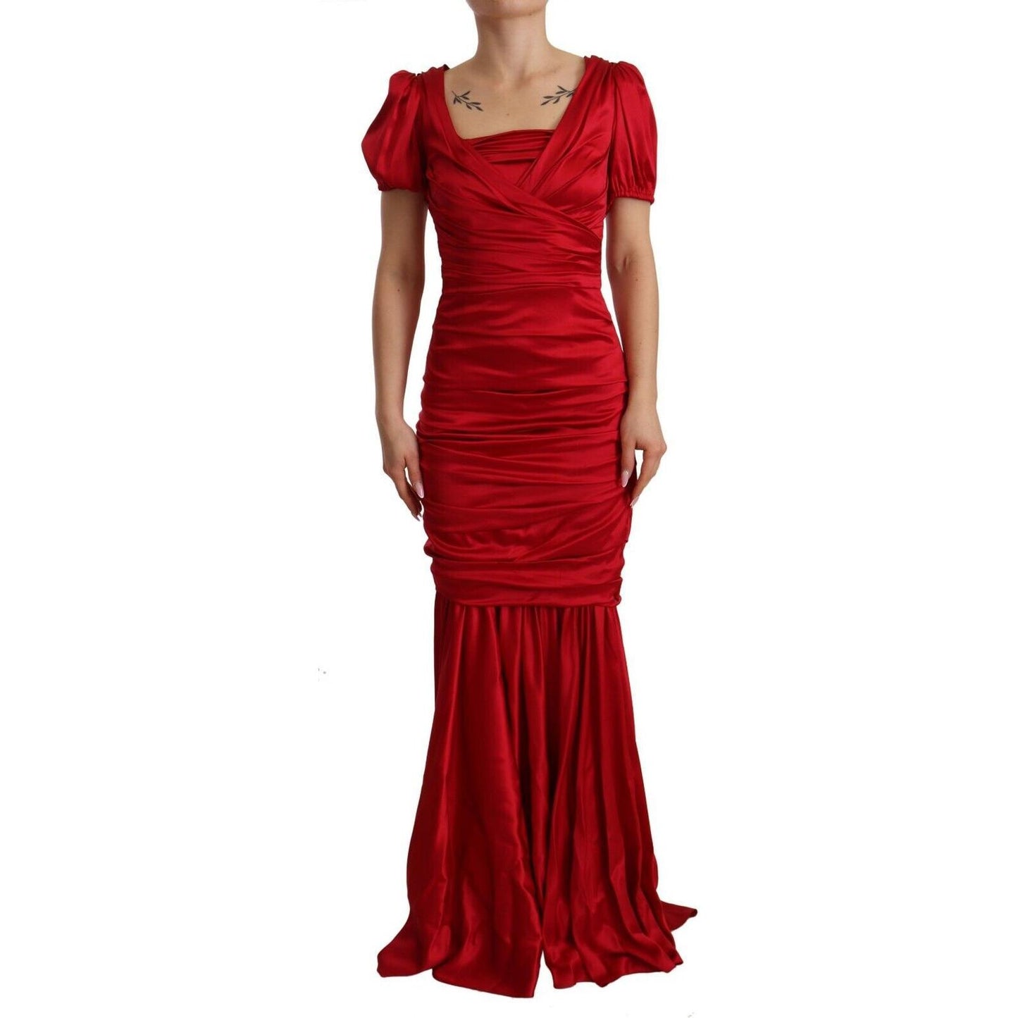 Dolce & Gabbana Elegant Red Silk Stretch Mermaid Dress Dolce & Gabbana Dark Red