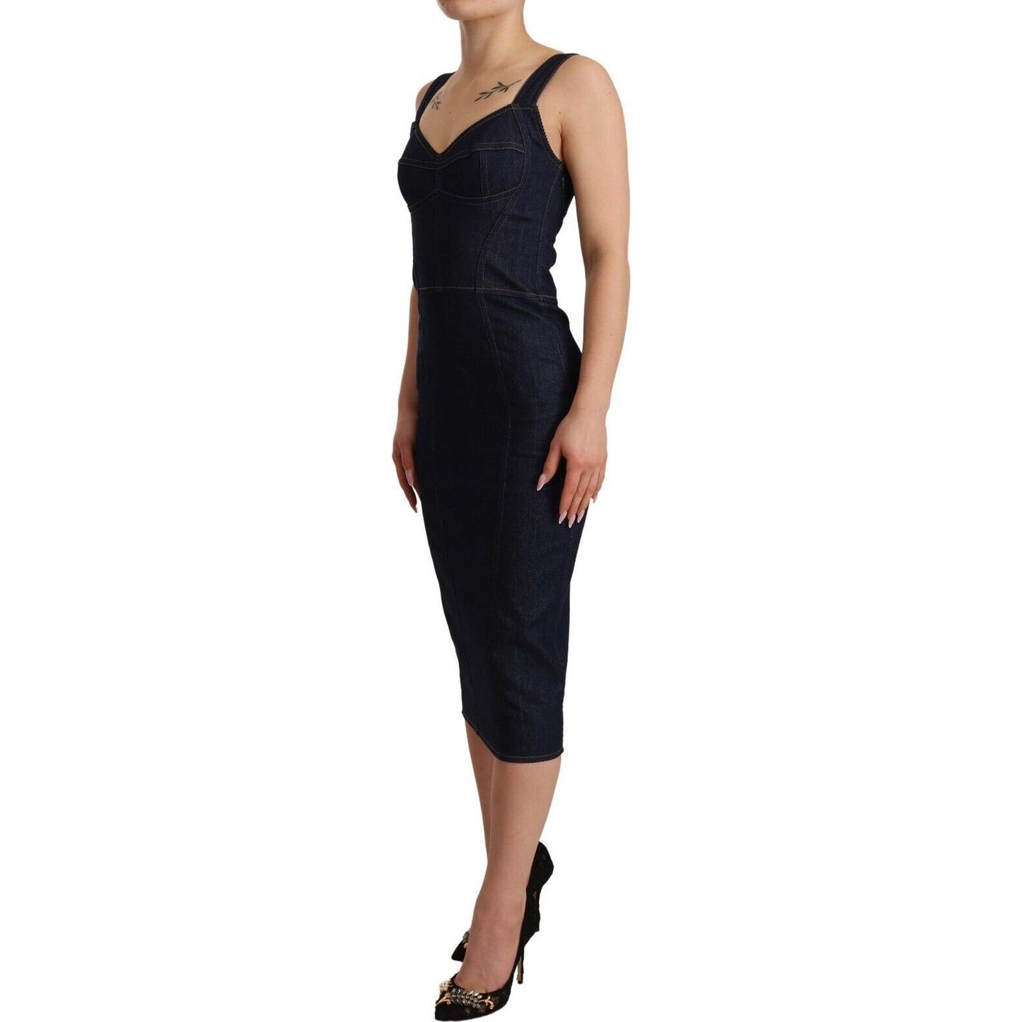 Dolce & Gabbana Elegant Dark Blue Denim Sheath Midi Dress Dolce & Gabbana Black