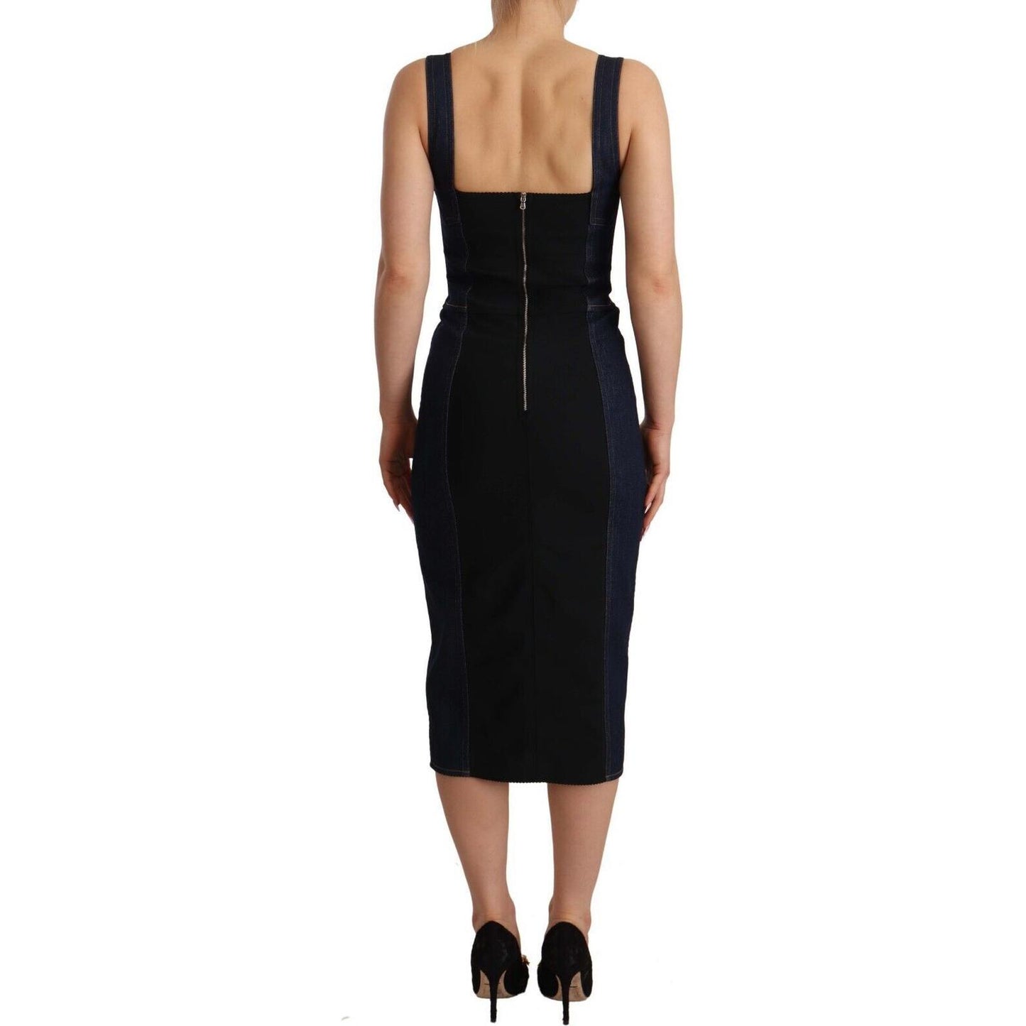 Dolce & Gabbana Elegant Dark Blue Denim Sheath Midi Dress Dolce & Gabbana Black