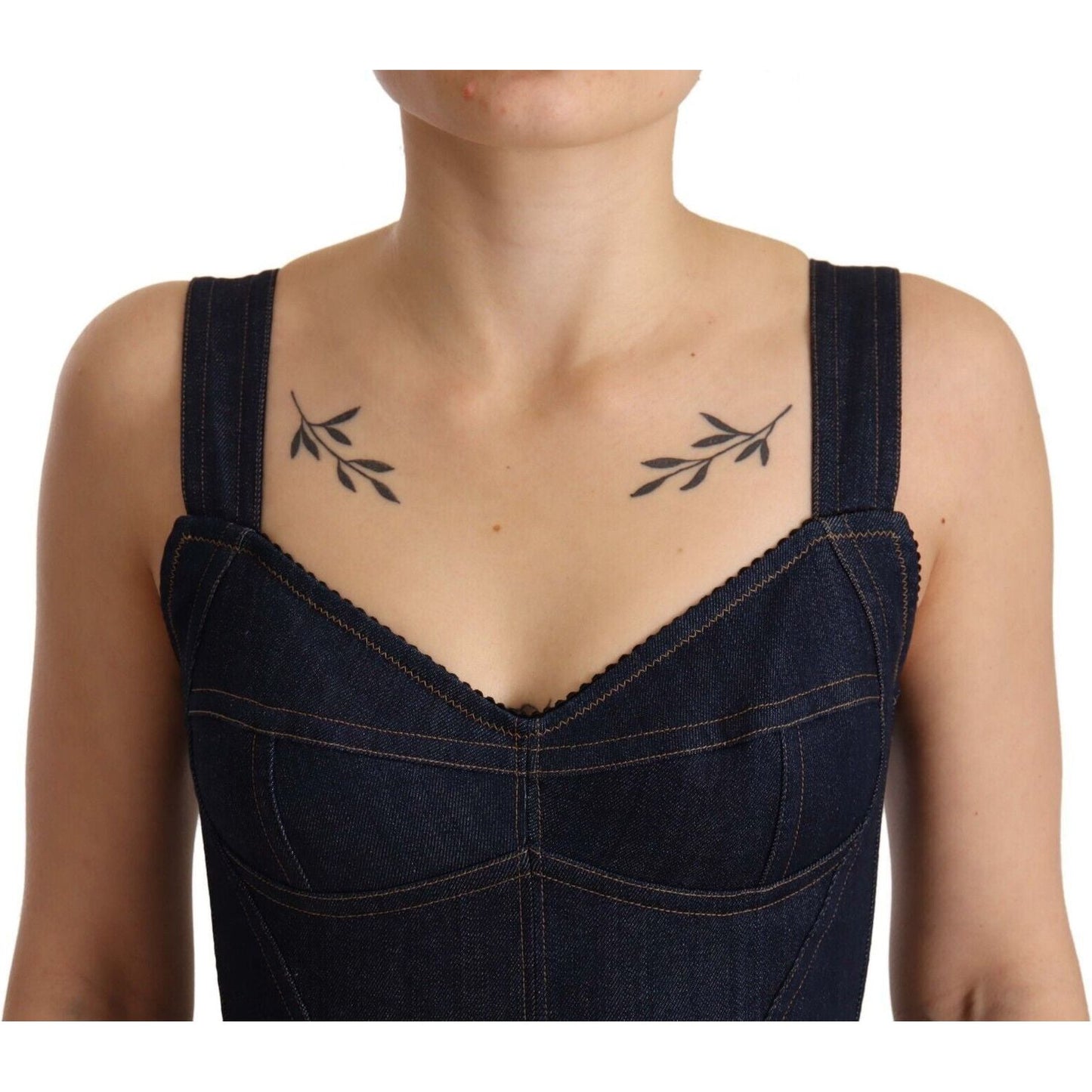 Dolce & Gabbana Elegant Dark Blue Denim Sheath Midi Dress Dolce & Gabbana Rosy Brown