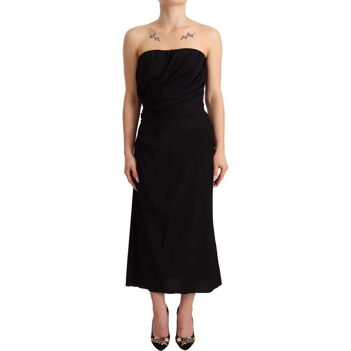 Dolce & Gabbana Elegant Strapless Silk Midi Dress Dolce & Gabbana Tan