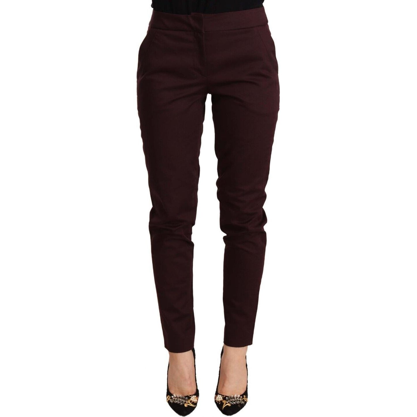 Just Cavalli Maroon Slim Fit Skinny Pants with Zipper Detail Just Cavalli Black