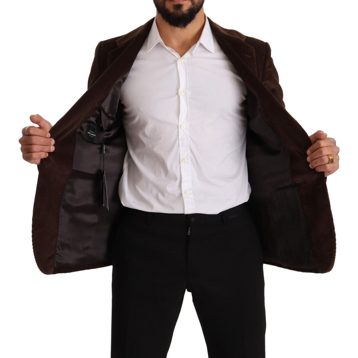 Dolce & Gabbana Elegant Brown Corduroy Slim Fit Blazer Dolce & Gabbana Black