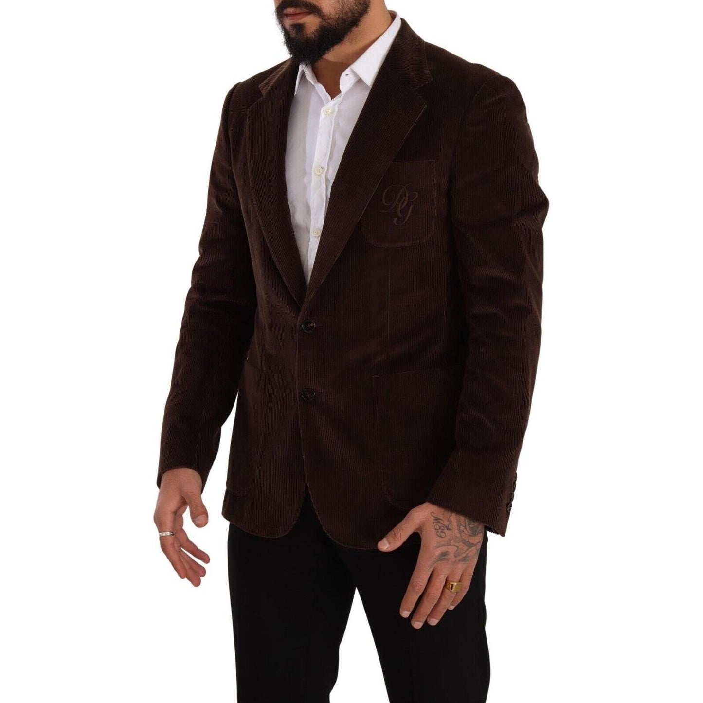 Dolce & Gabbana Elegant Brown Corduroy Slim Fit Blazer Dolce & Gabbana Black