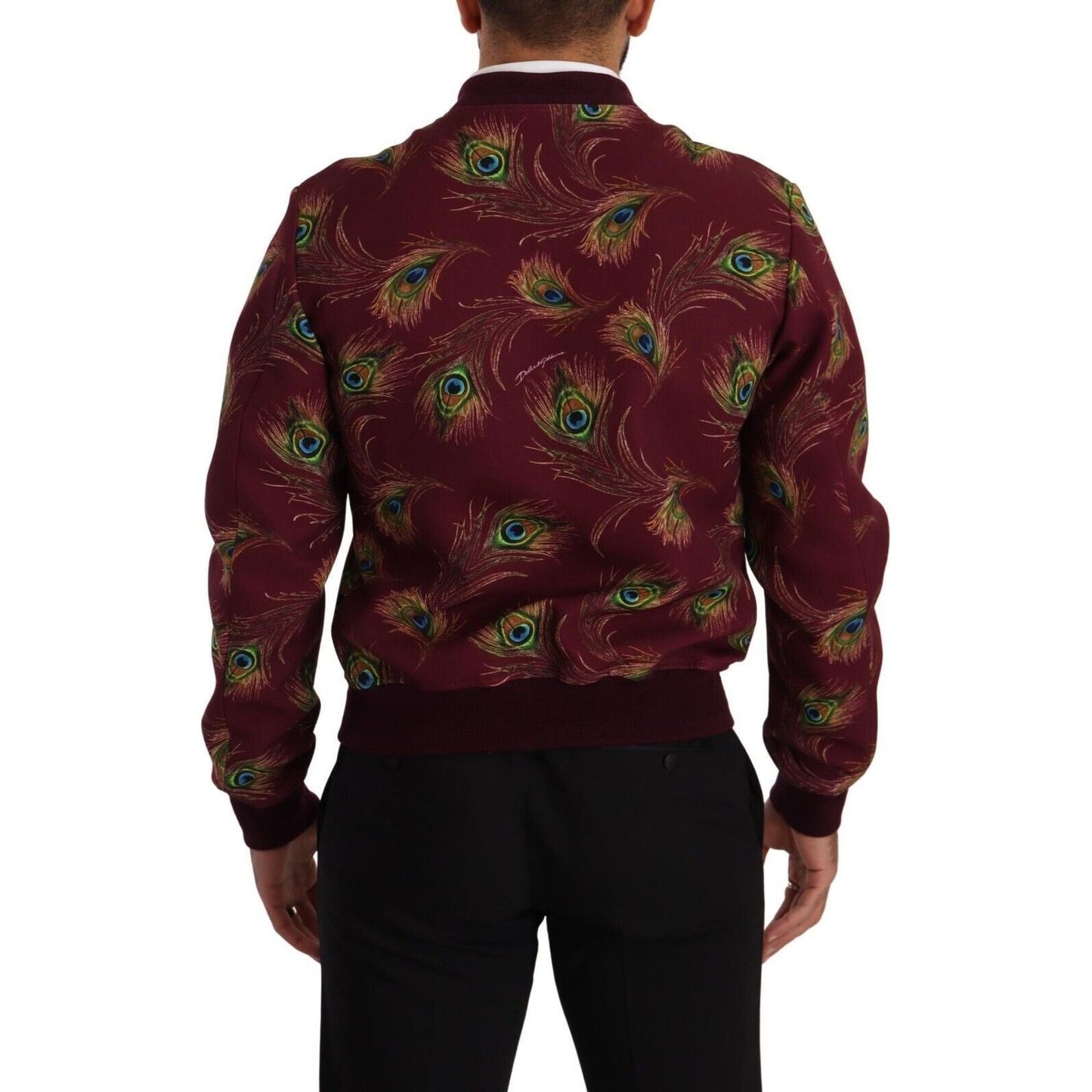 Dolce & Gabbana Radiant Red Peacock Print Bomber Jacket Dolce & Gabbana Black