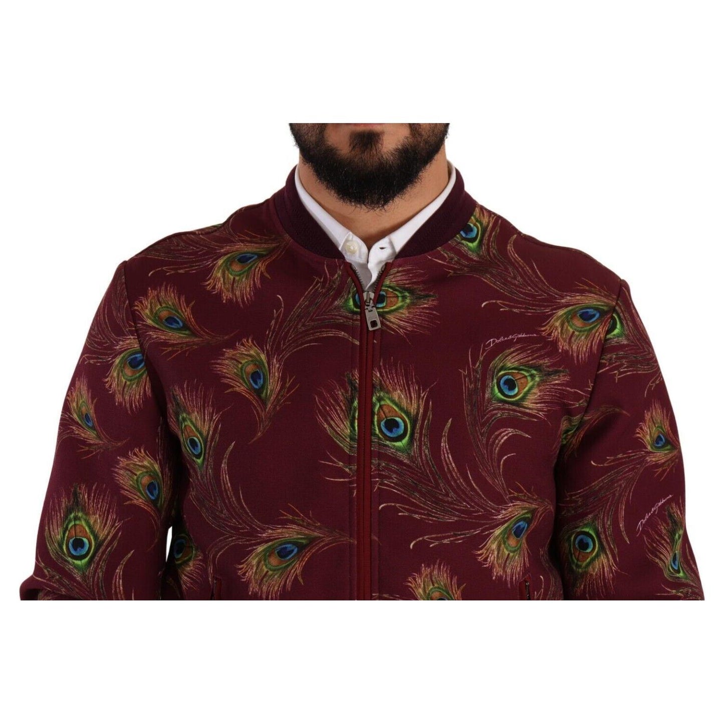 Dolce & Gabbana Radiant Red Peacock Print Bomber Jacket Dolce & Gabbana Black