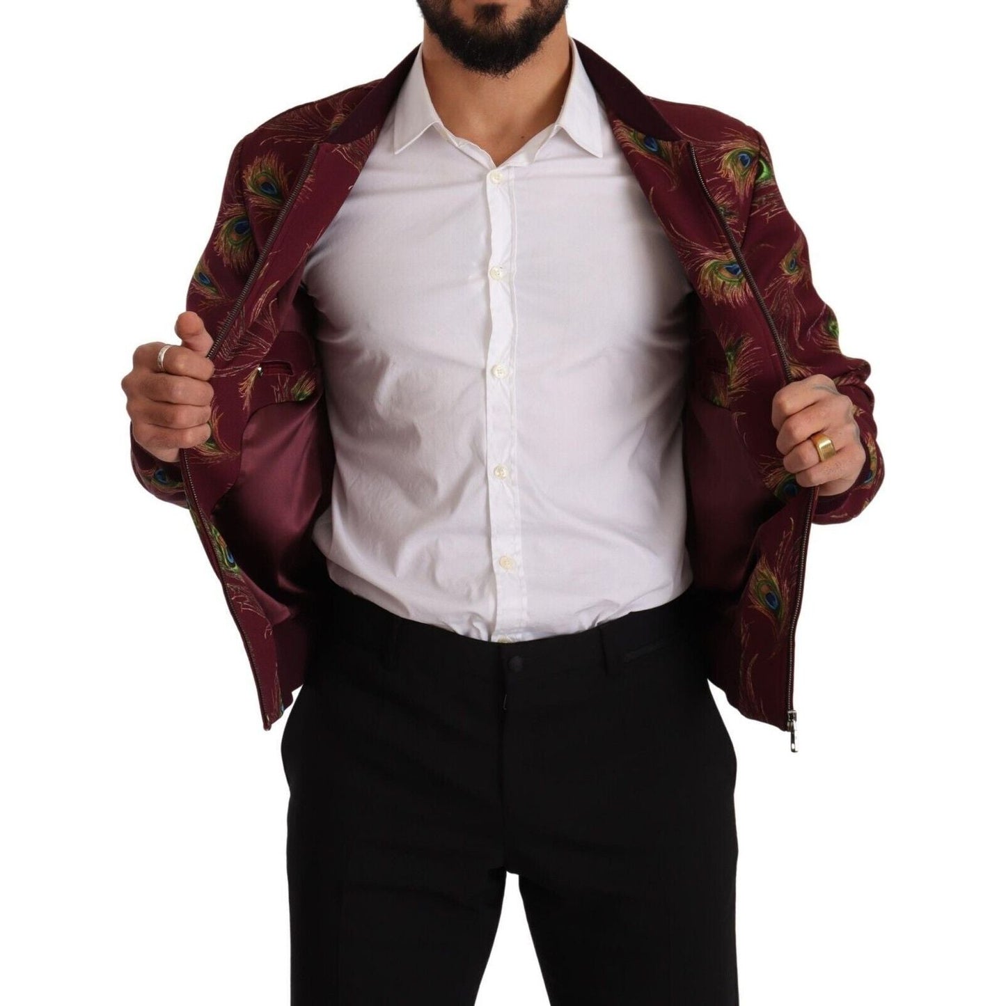 Dolce & Gabbana Radiant Red Peacock Print Bomber Jacket Dolce & Gabbana Gray