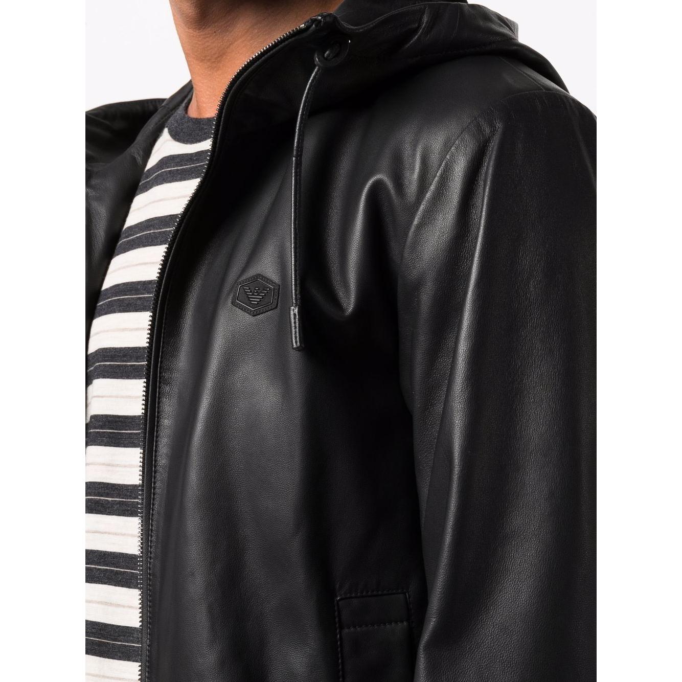Emporio Armani hooded leather jacket Jackets Emporio Armani Black