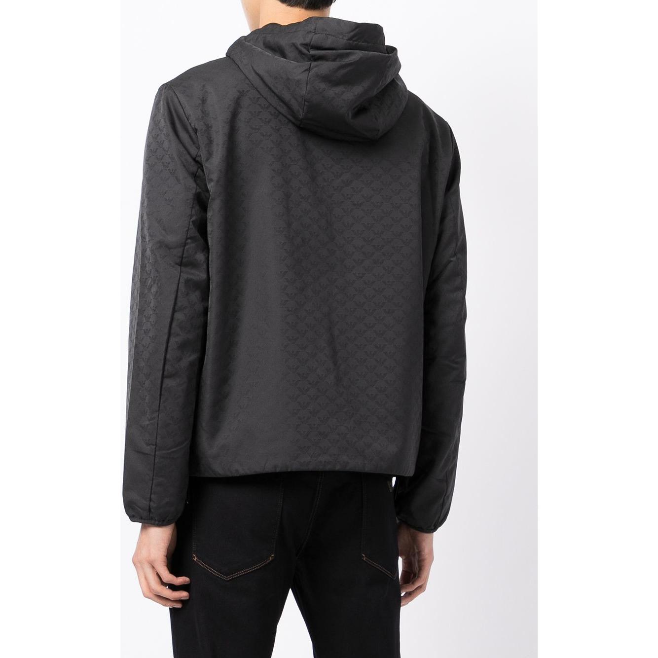 Emporio Armani Hooded jacket with zip in nylon jacquard eagle all over Jackets Emporio Armani White Smoke