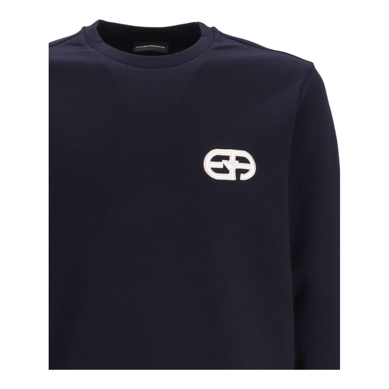 Emporio Armani Double-jersey sweatshirt with embossed embroidered EA logo Topwear Emporio Armani Black