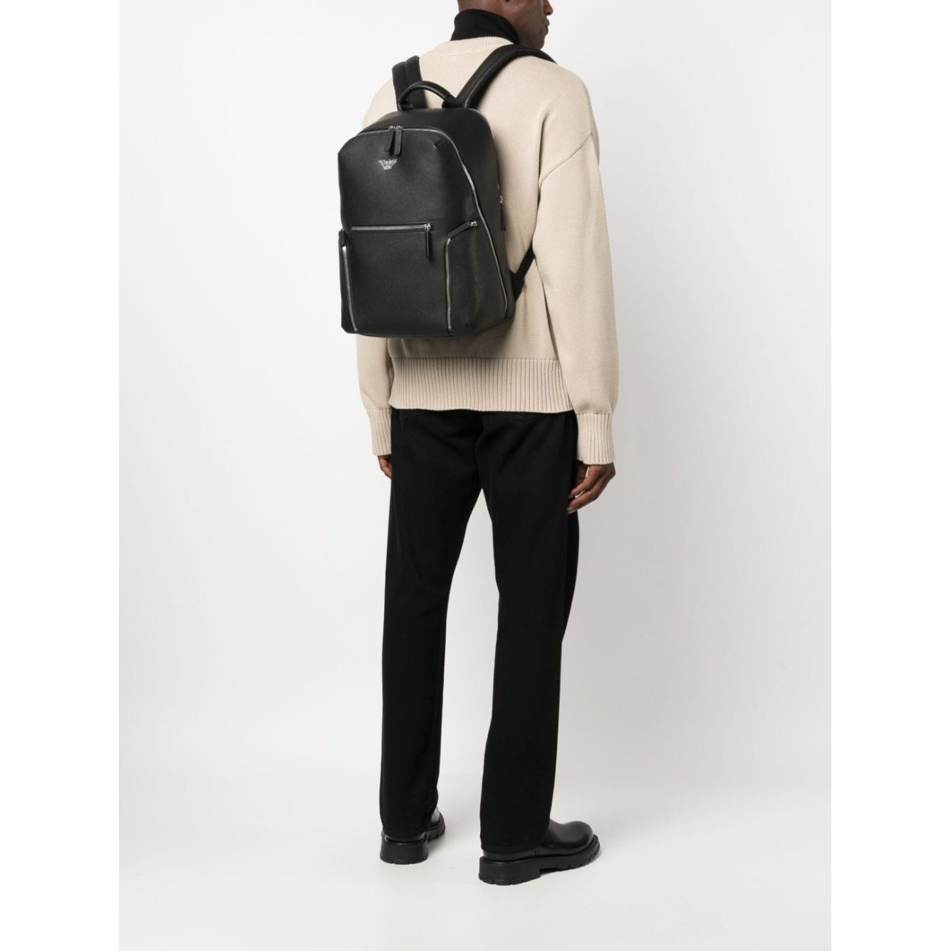 Emporio Armani ASV regenerated Saffiano leather backpack with eagle plate Backpacks Emporio Armani Antique White