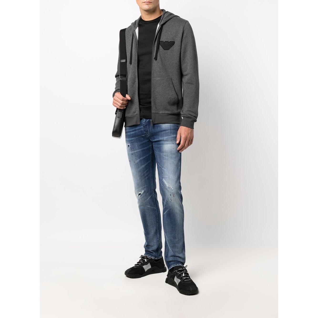 Emporio Armani ASV Lyocell blend jersey T-shirt with micro logo lettering Topwear Emporio Armani Dark Slate Gray