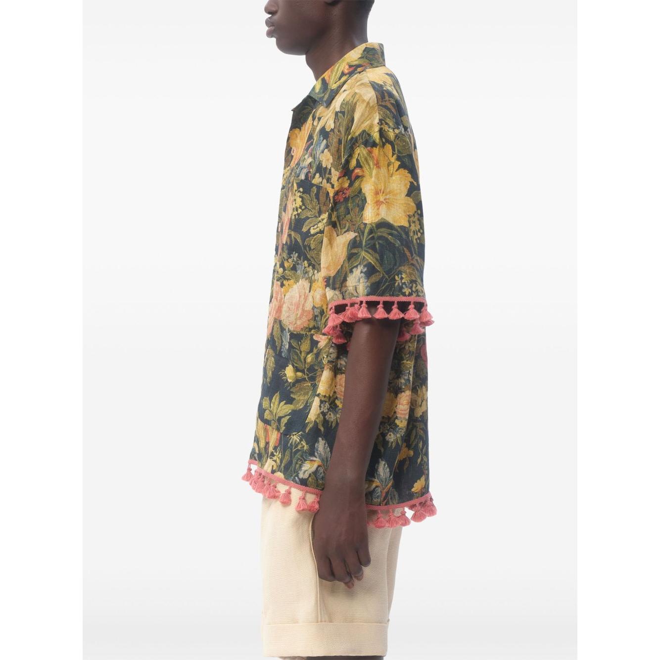 Valentino linen blend bowling shirt with Apres l'hiver print Shirts Valentino Dim Gray