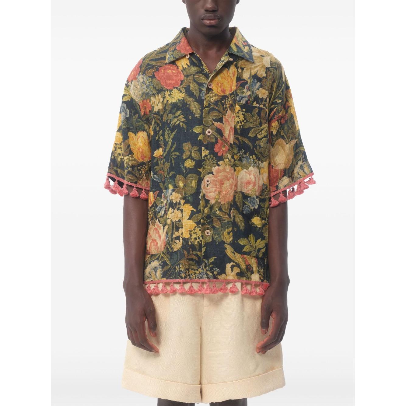Valentino linen blend bowling shirt with Apres l'hiver print Shirts Valentino Antique White