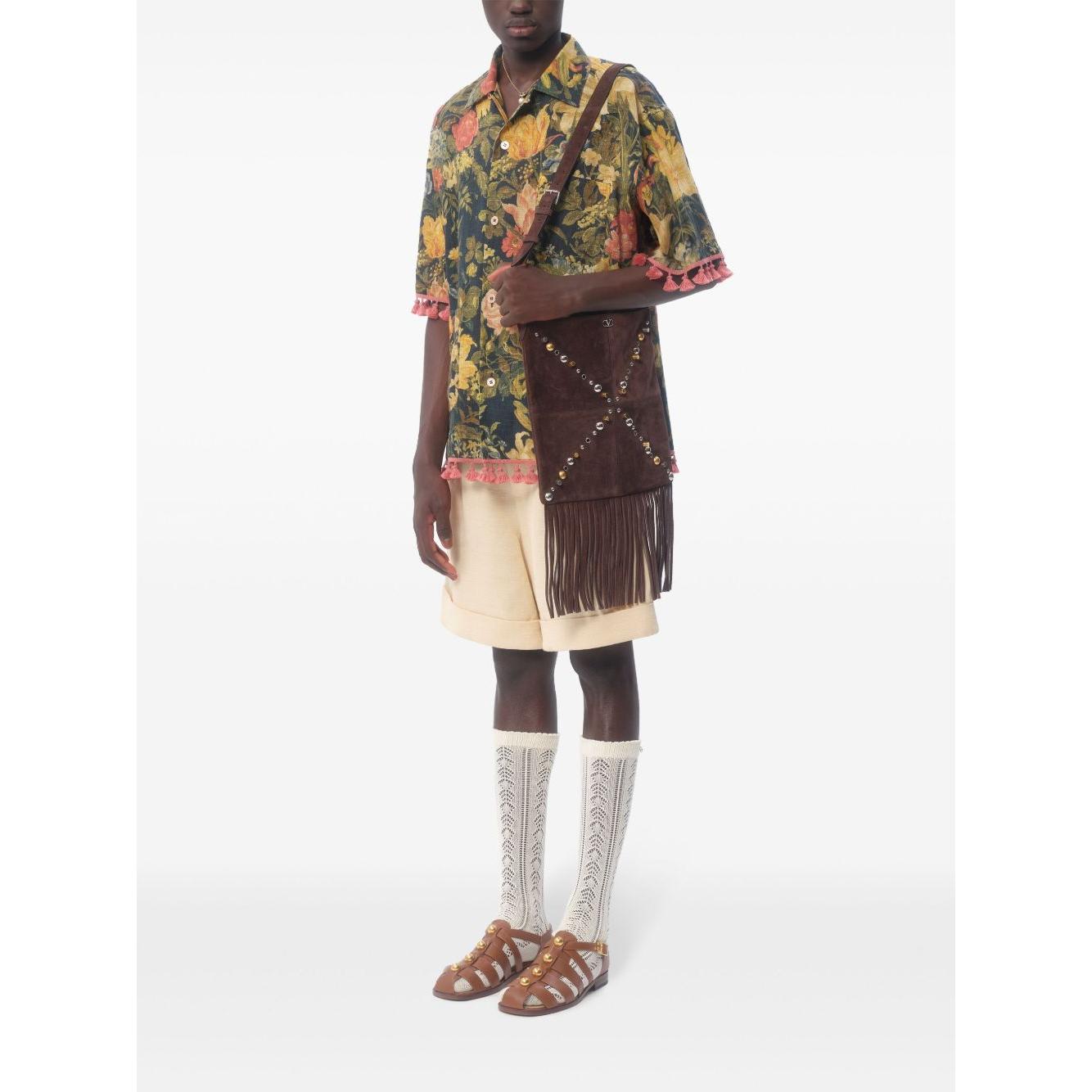 Valentino linen blend bowling shirt with Apres l'hiver print Shirts Valentino White Smoke