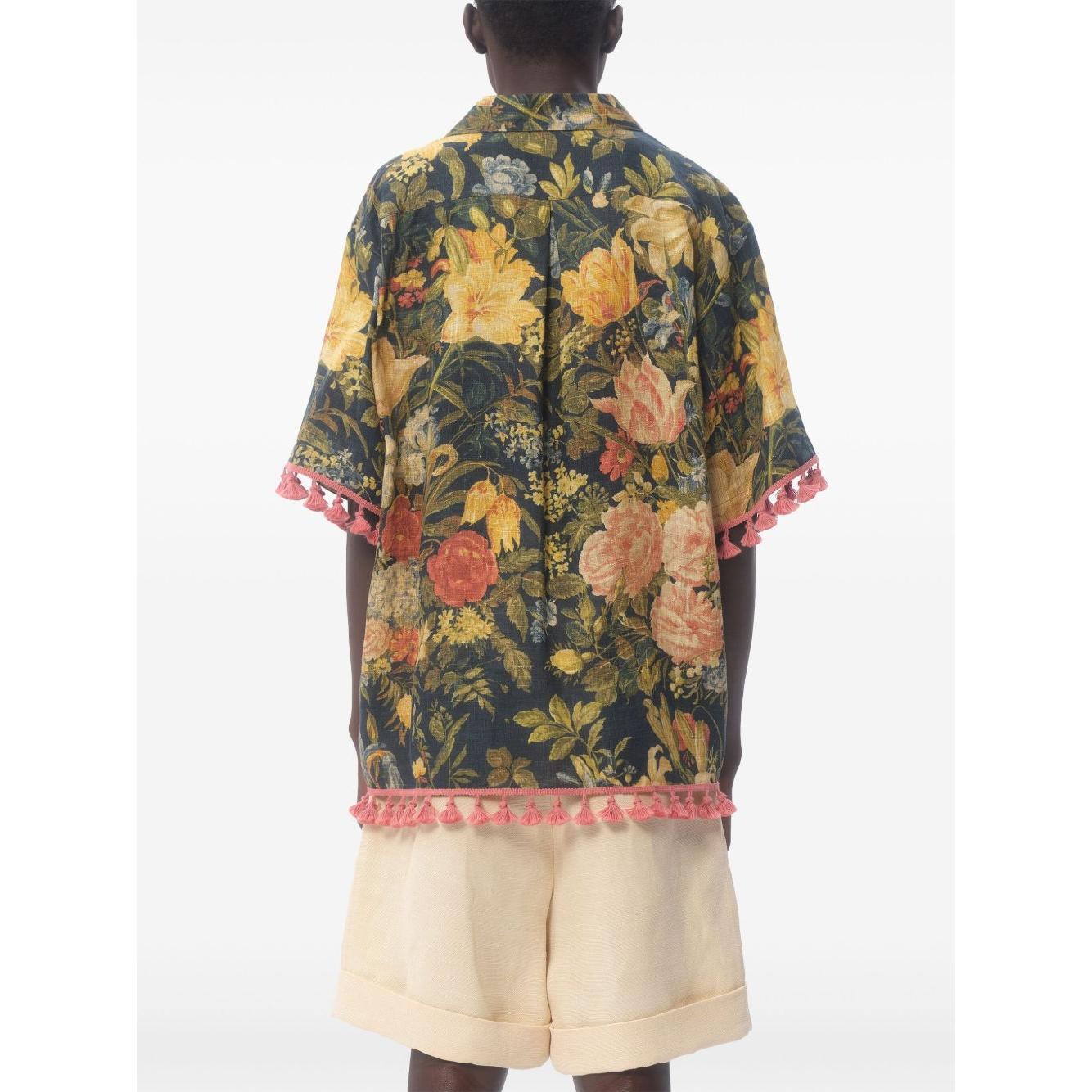 Valentino linen blend bowling shirt with Apres l'hiver print Shirts Valentino Beige
