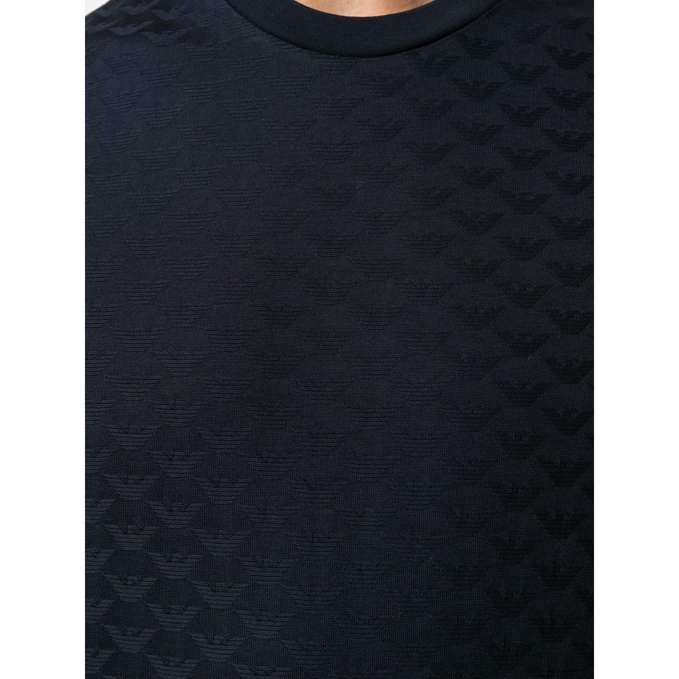 Emporio Armani Mercerised-jersey T-shirt with all-over jacquard eagle Topwear Emporio Armani Black