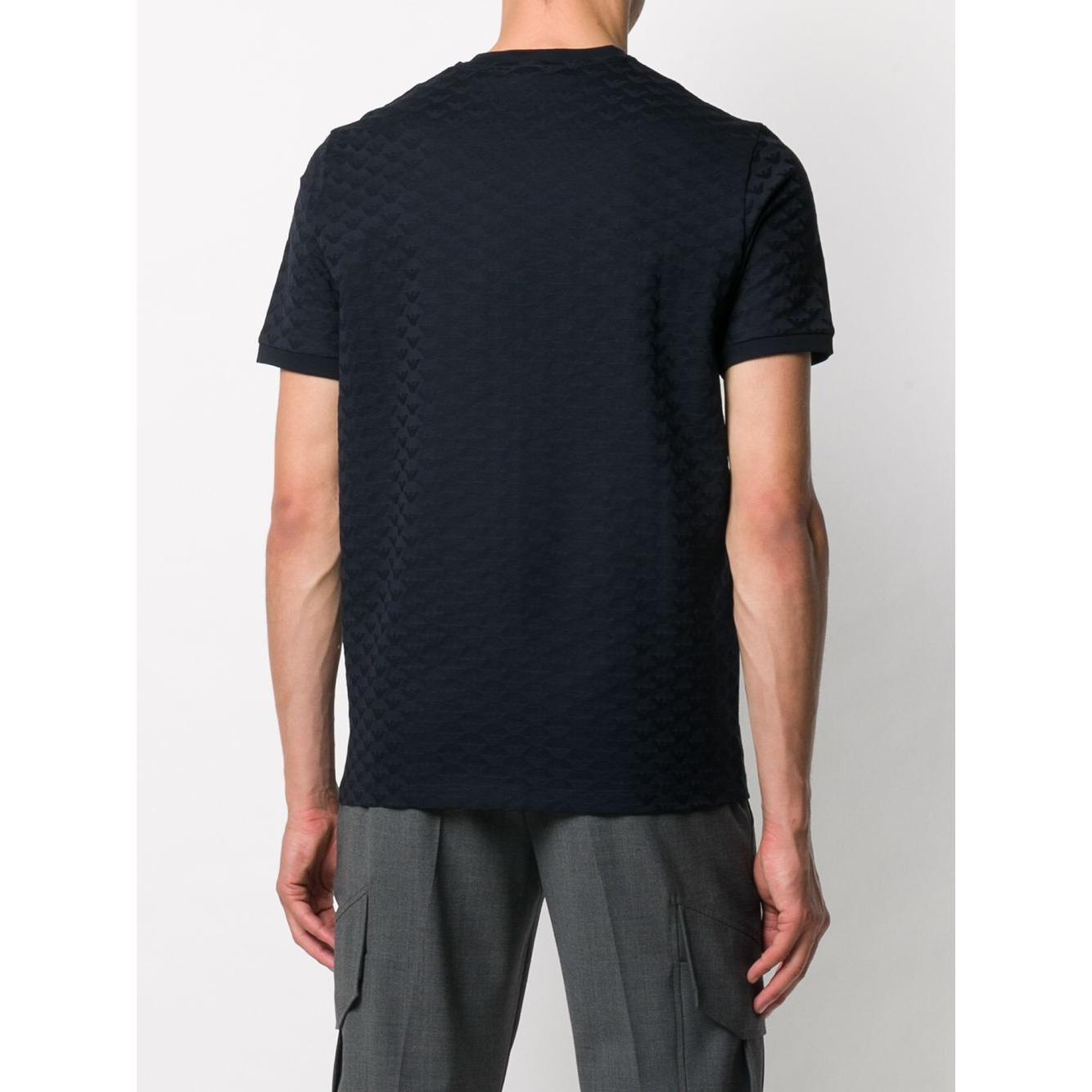 Emporio Armani Mercerised-jersey T-shirt with all-over jacquard eagle Topwear Emporio Armani Dark Slate Gray