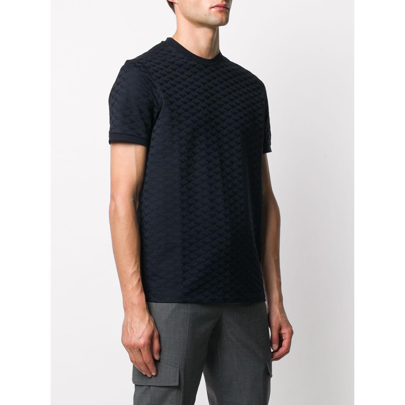 Emporio Armani Mercerised-jersey T-shirt with all-over jacquard eagle Topwear Emporio Armani Antique White