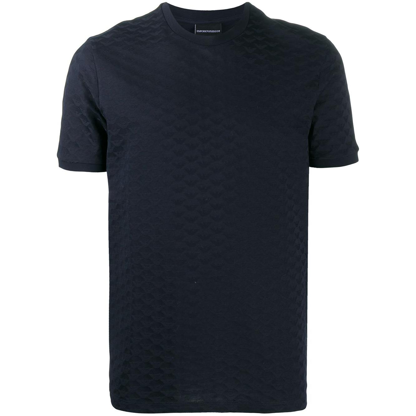Emporio Armani Mercerised-jersey T-shirt with all-over jacquard eagle Topwear Emporio Armani Dark Slate Gray