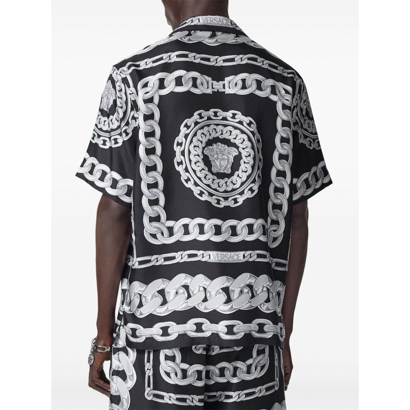 Versace Printed Silk Medusa Chains Bowling Shirt Shirts Versace Dark Slate Gray