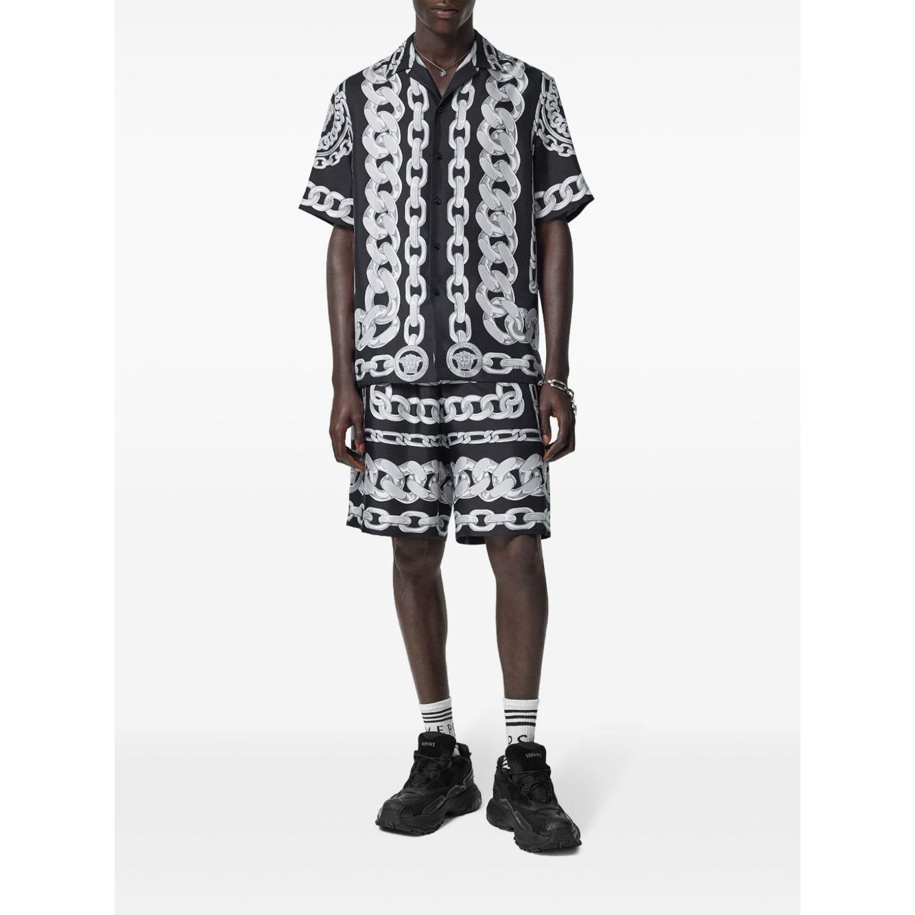 Versace Printed Silk Medusa Chains Bowling Shirt Shirts Versace Dark Slate Gray