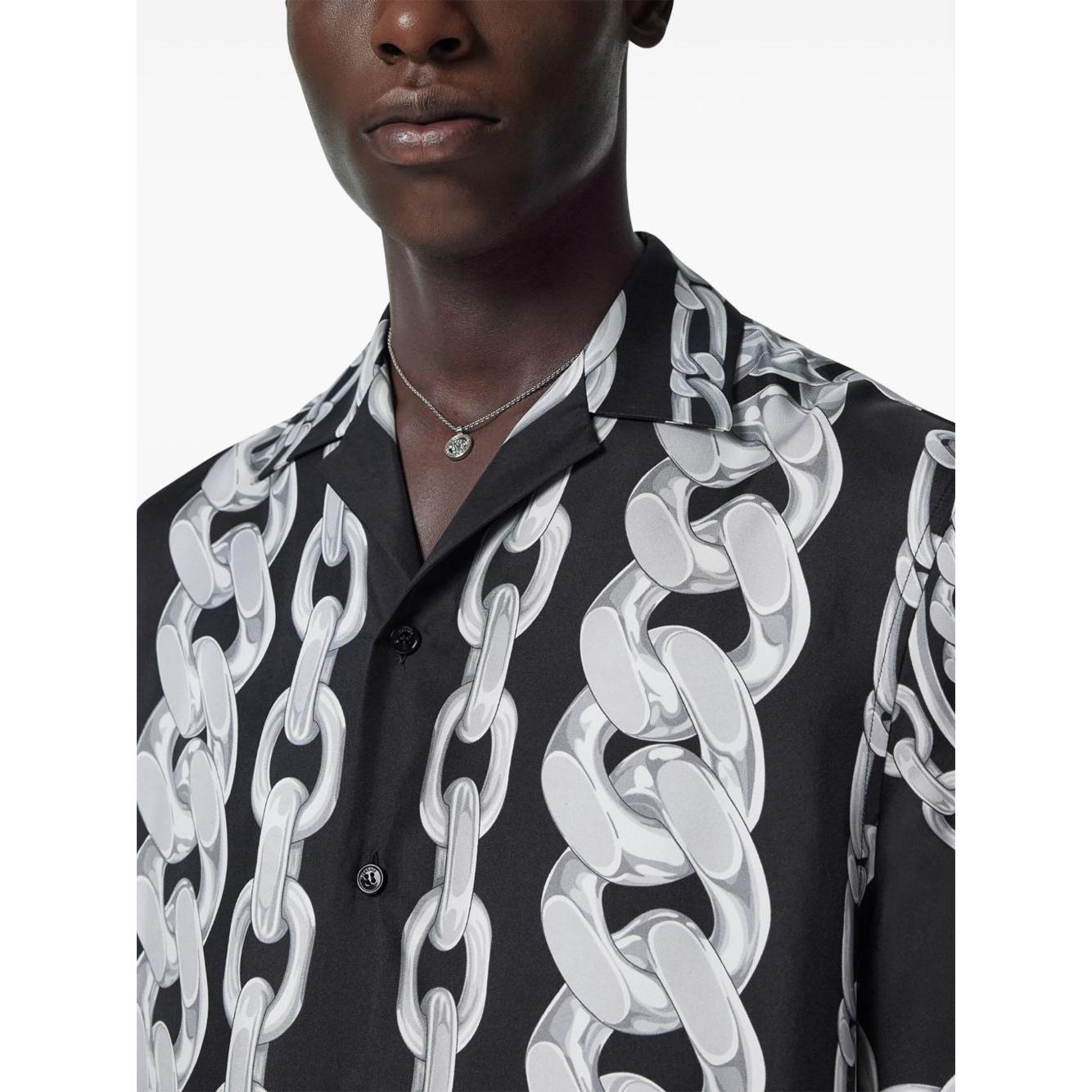 Versace Printed Silk Medusa Chains Bowling Shirt Shirts Versace Dark Slate Gray