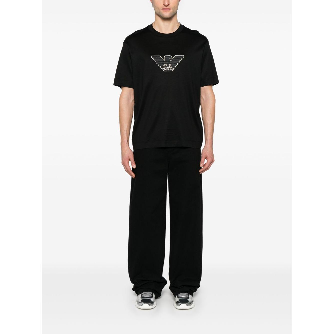 Emporio Armani Embroidered Logo T-Shirt Topwear Emporio Armani Black