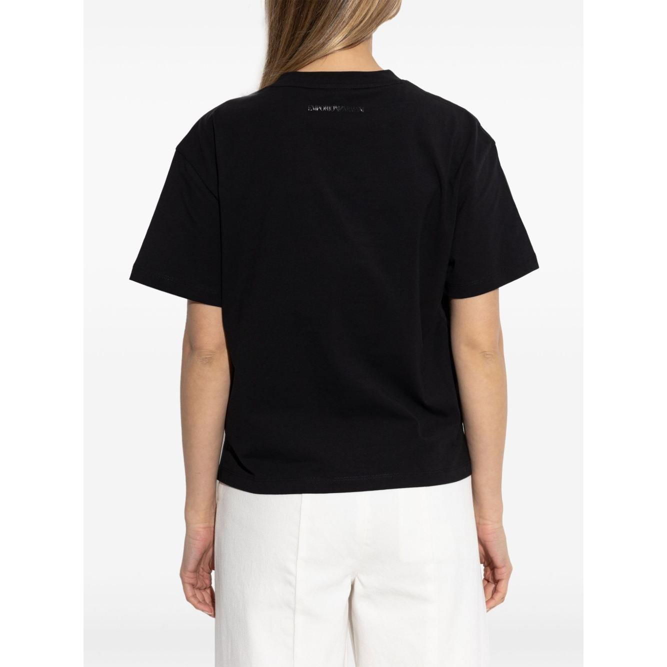 Emporio Armani Cotton-jersey T-shirt with oversized lurex logo Topwear Emporio Armani White Smoke